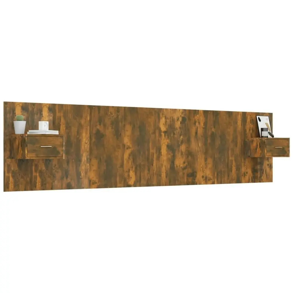 Bed Headboard with Cabinets Smoked Oak Engineered Wood 3115753