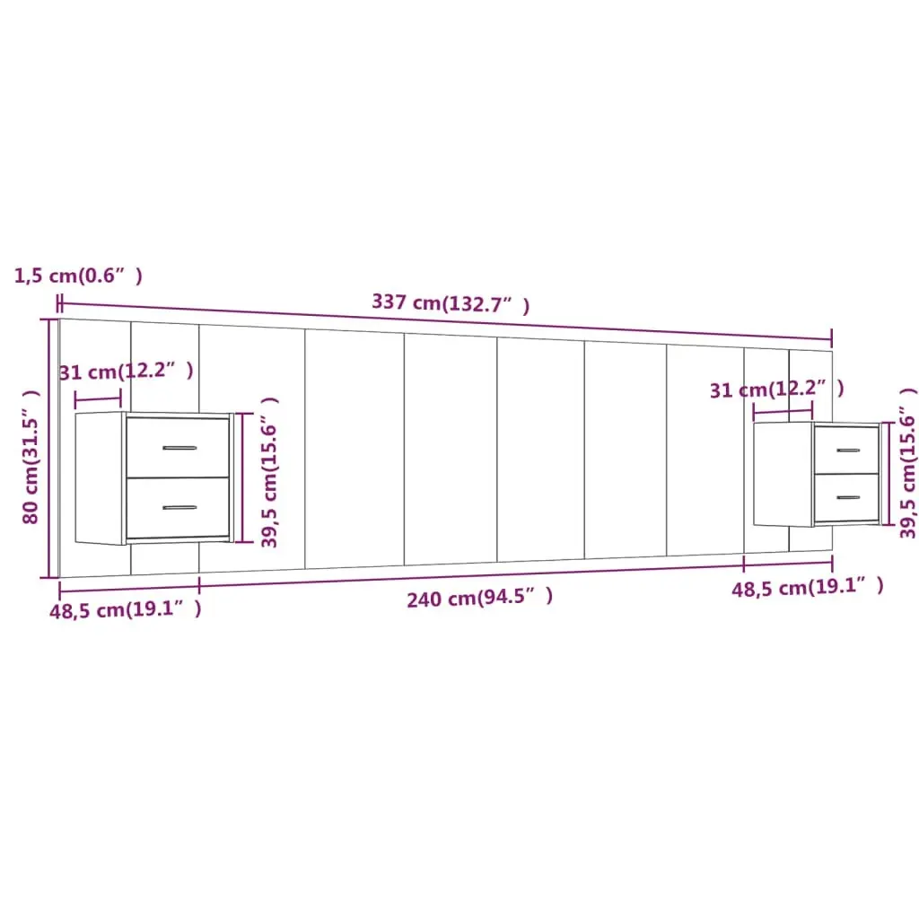 Bed Headboard with Cabinets High Gloss White Engineered Wood 3115760