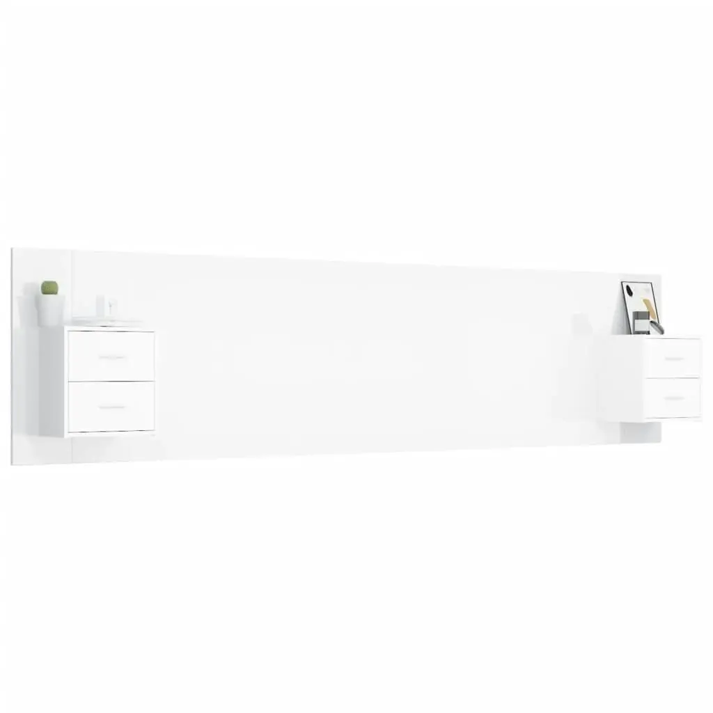 Bed Headboard with Cabinets High Gloss White Engineered Wood 3115760