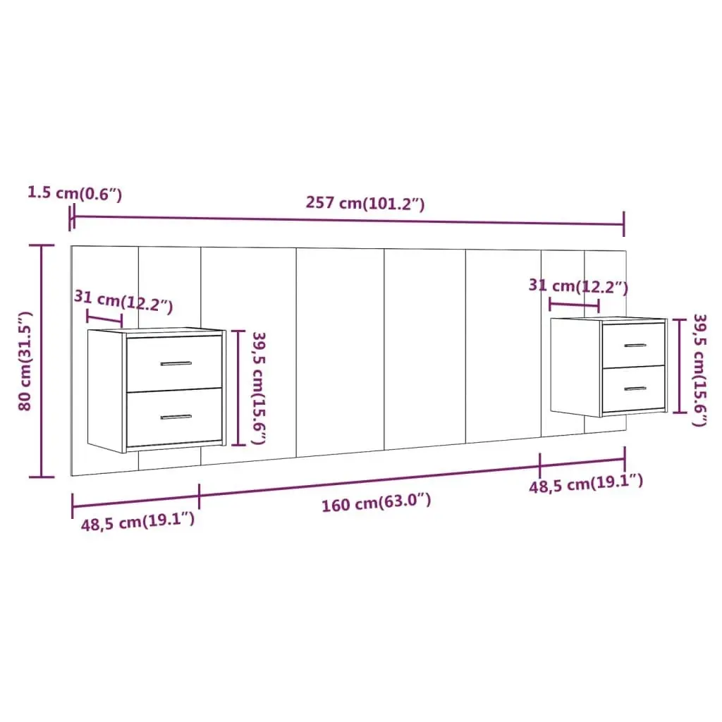 Bed Headboard with Cabinets Grey Sonoma Engineered Wood 3115714