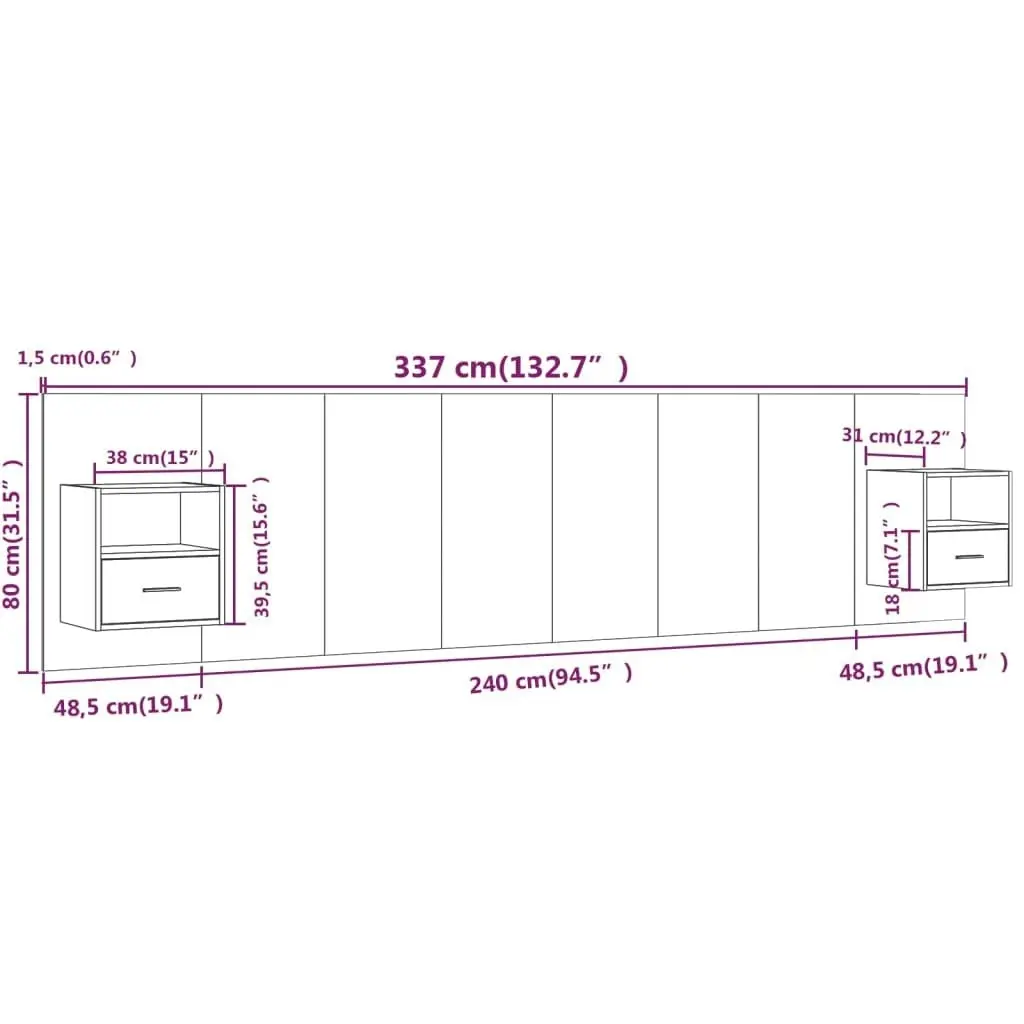 Bed Headboard with Cabinets White Engineered Wood 3115764