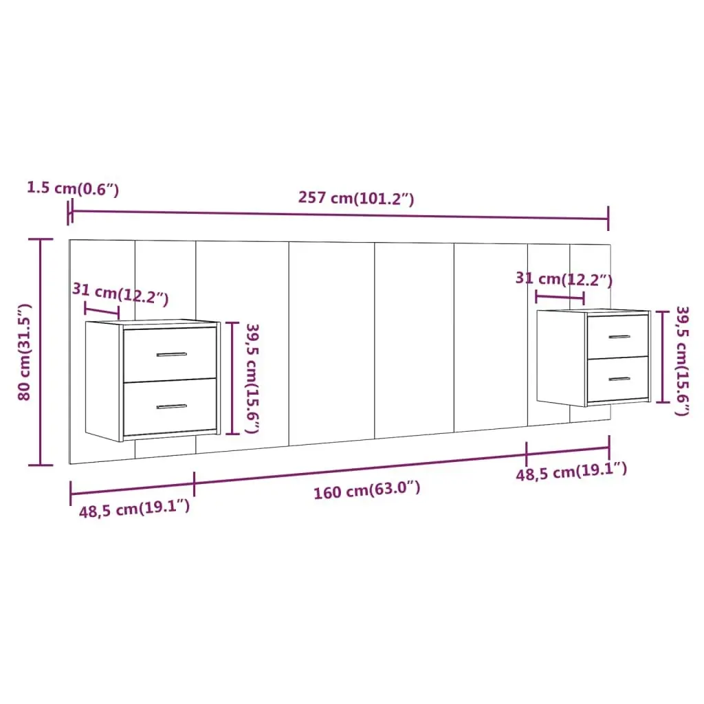 Bed Headboard with Cabinets White Engineered Wood 3115708