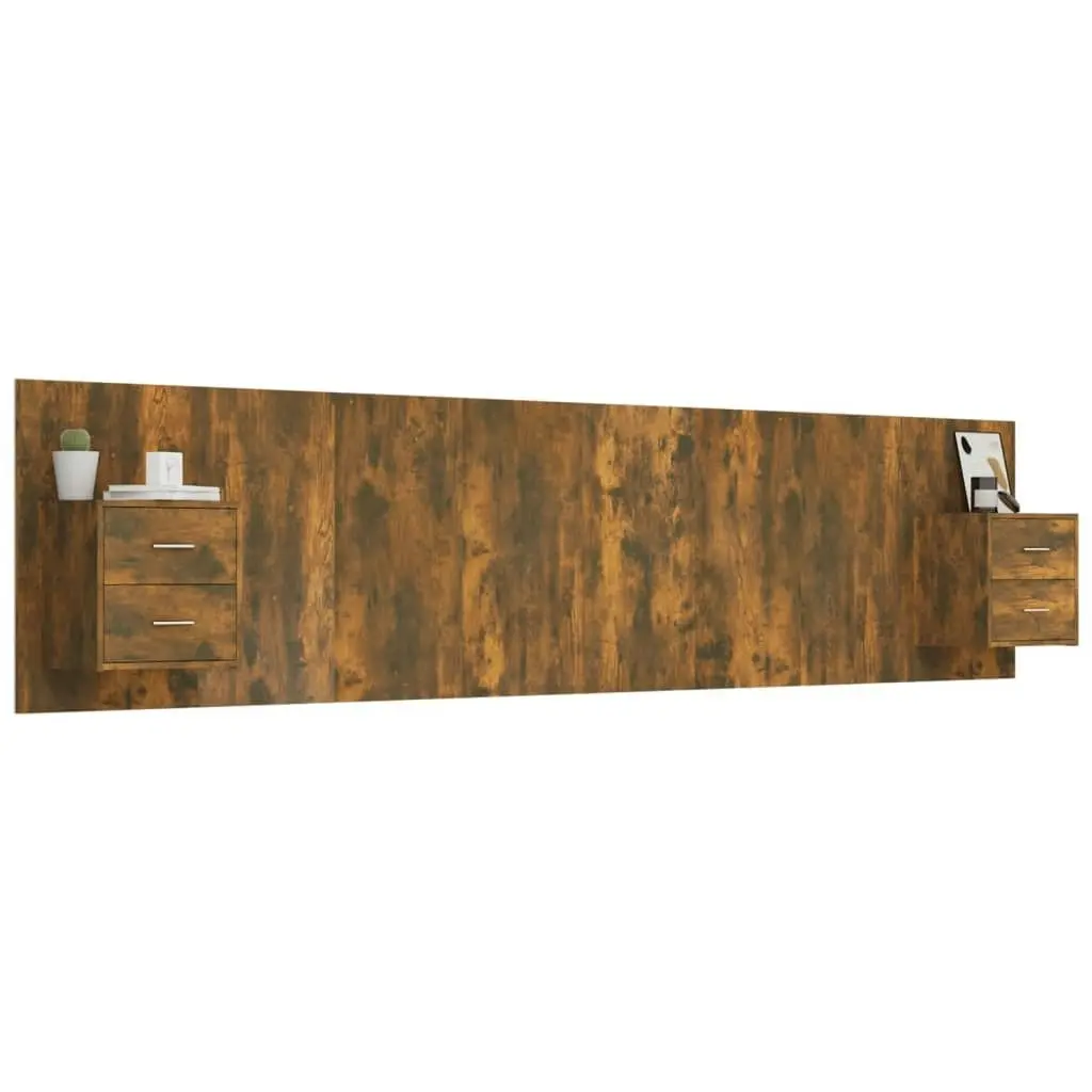 Bed Headboard with Cabinets Smoked Oak Engineered Wood 3115761