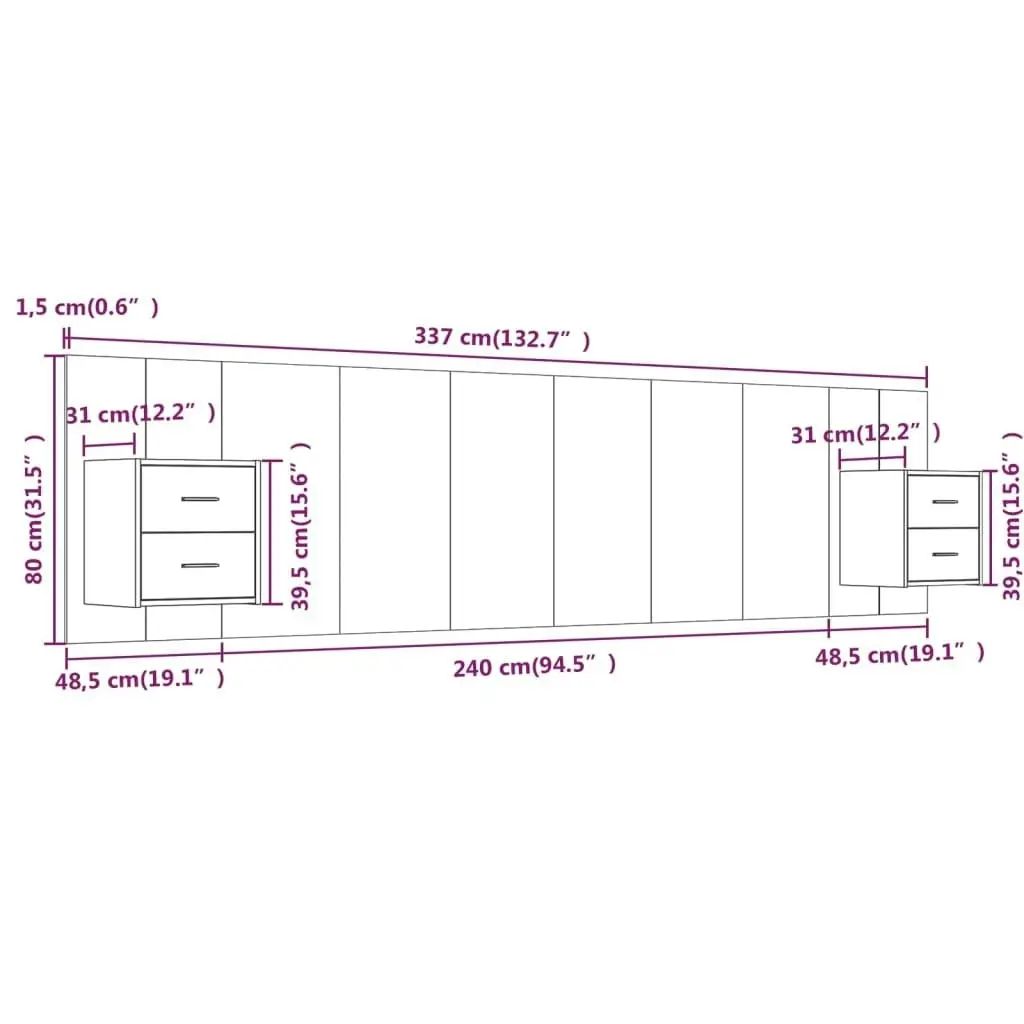 Bed Headboard with Cabinets Smoked Oak Engineered Wood 3115761