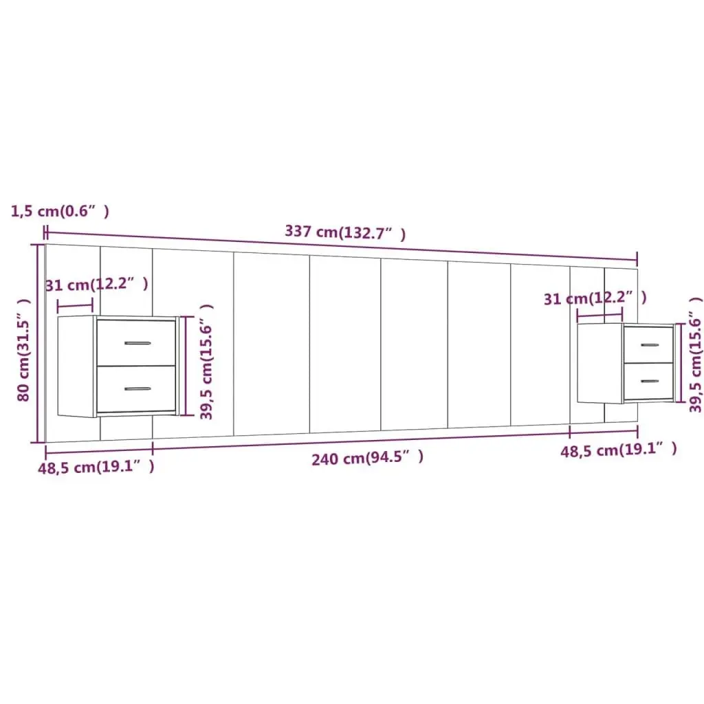 Bed Headboard with Cabinets White Engineered Wood 3115756