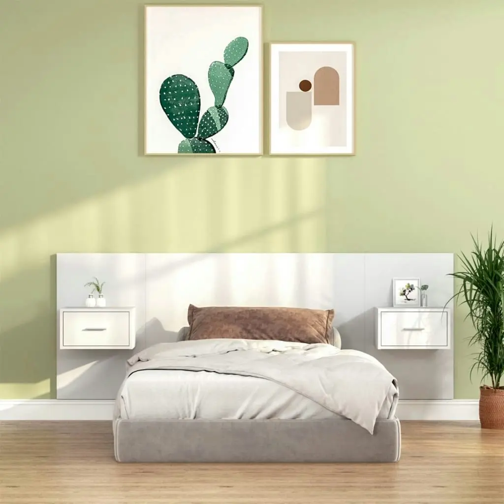 Bed Headboard with Cabinets High Gloss White Engineered Wood 3115680