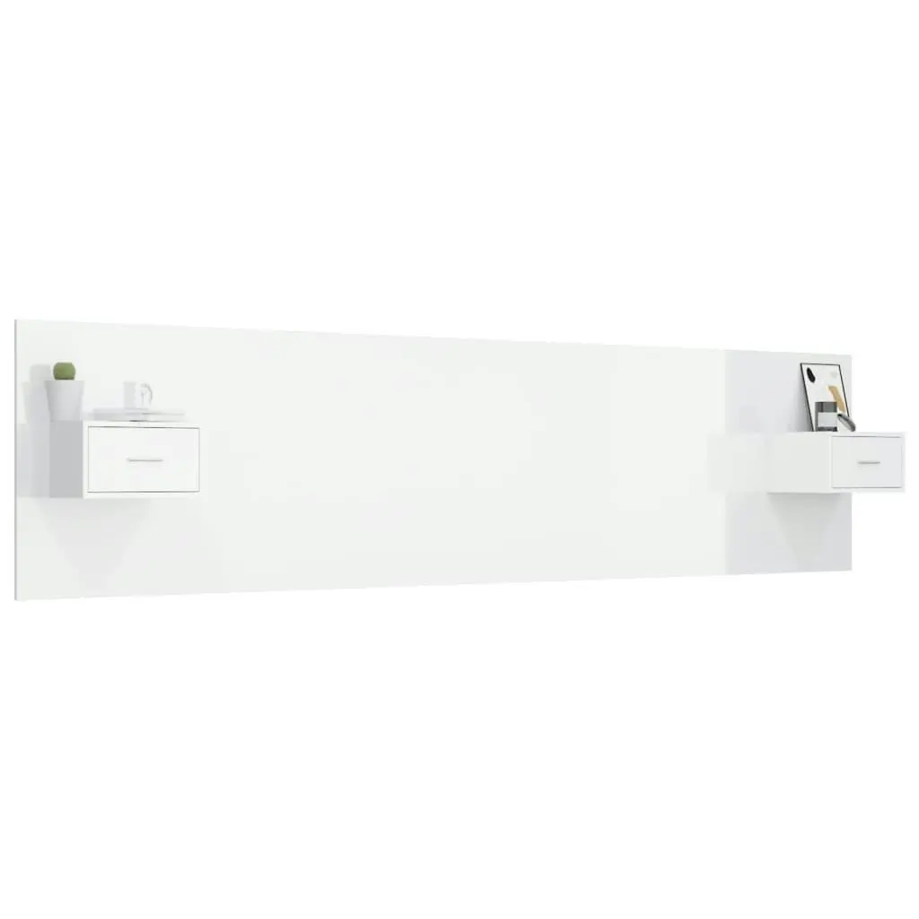 Bed Headboard with Cabinets High Gloss White Engineered Wood 3115752