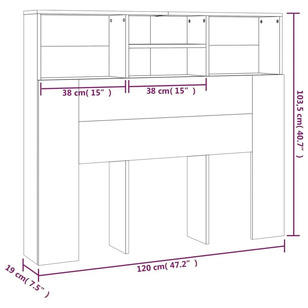 Headboard Cabinet Black 120x19x103.5 cm 811854