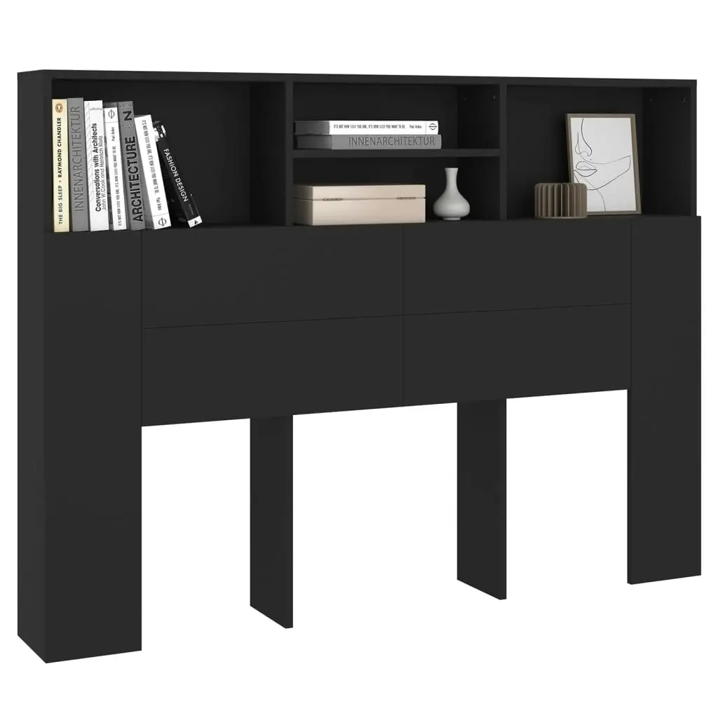 Headboard Cabinet Black 140x19x103.5 cm 811863