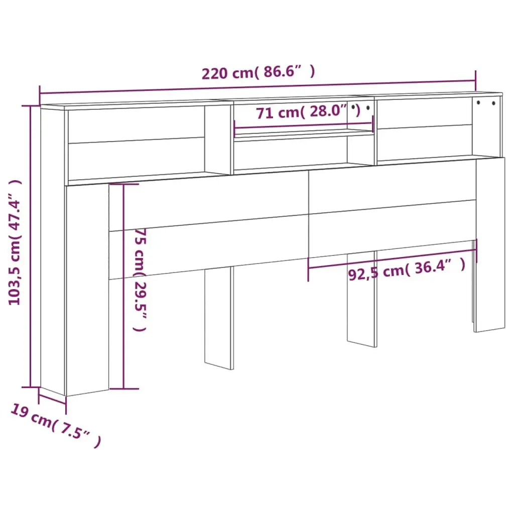 Headboard Cabinet Black 220x19x103.5 cm 811899