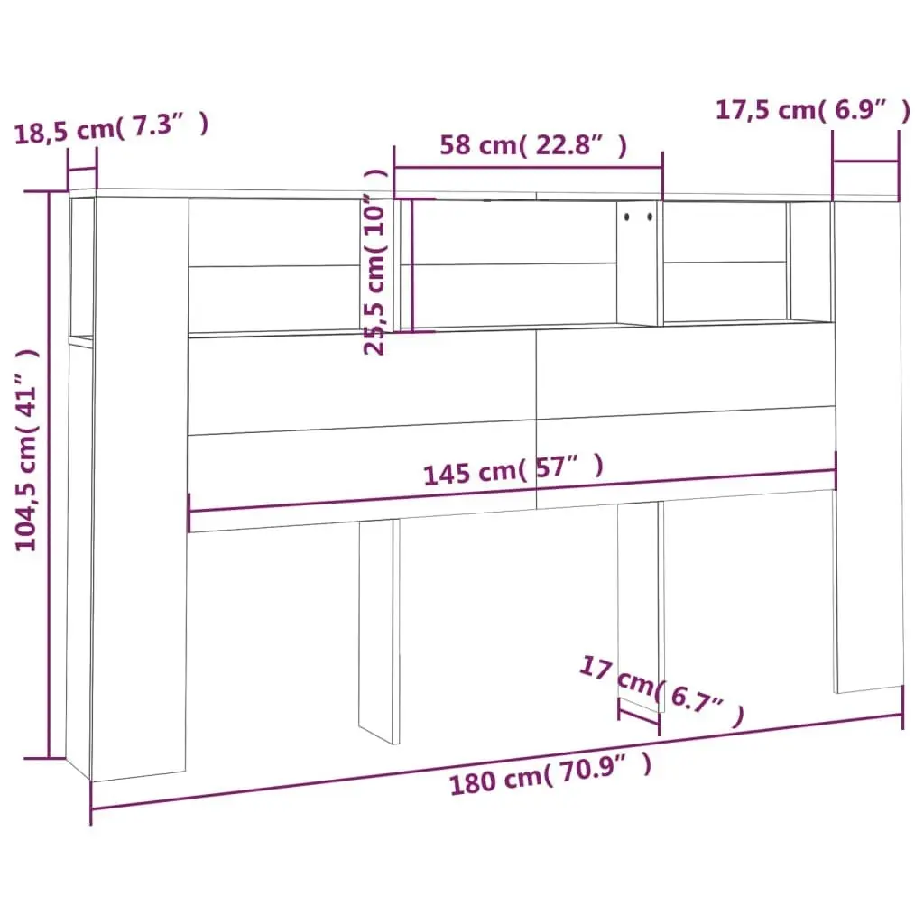 Headboard Cabinet Black 180x18.5x104.5 cm 811944