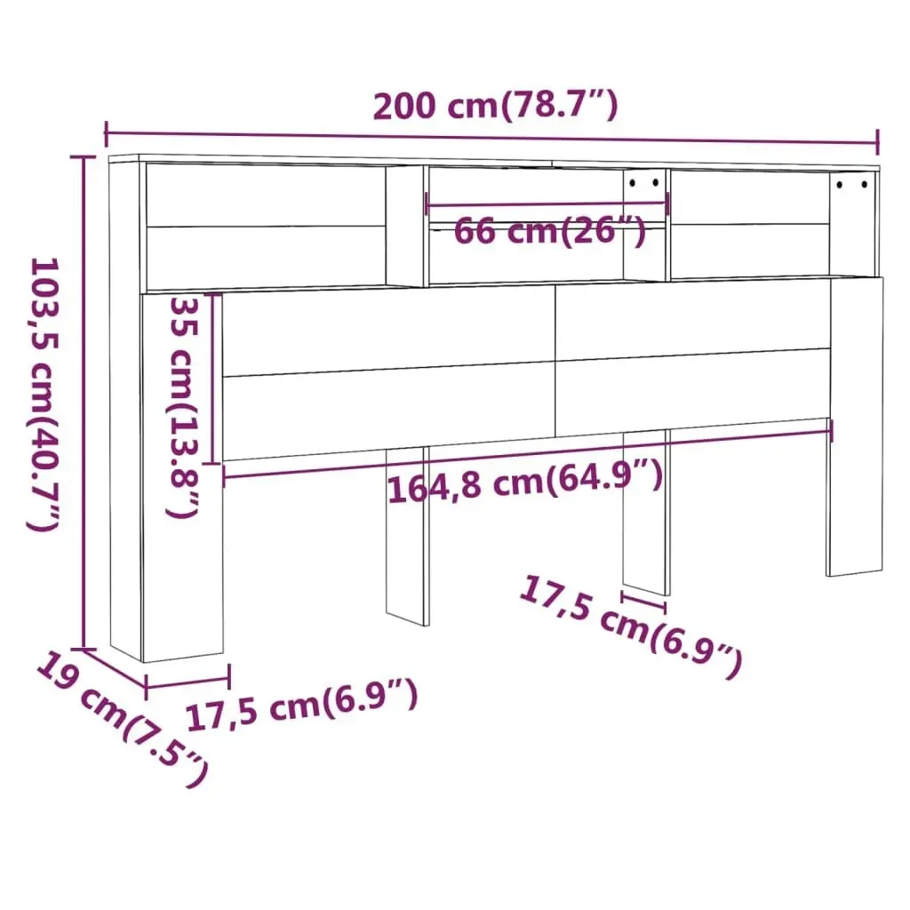 Headboard Cabinet Black 200x19x103.5 cm 811890