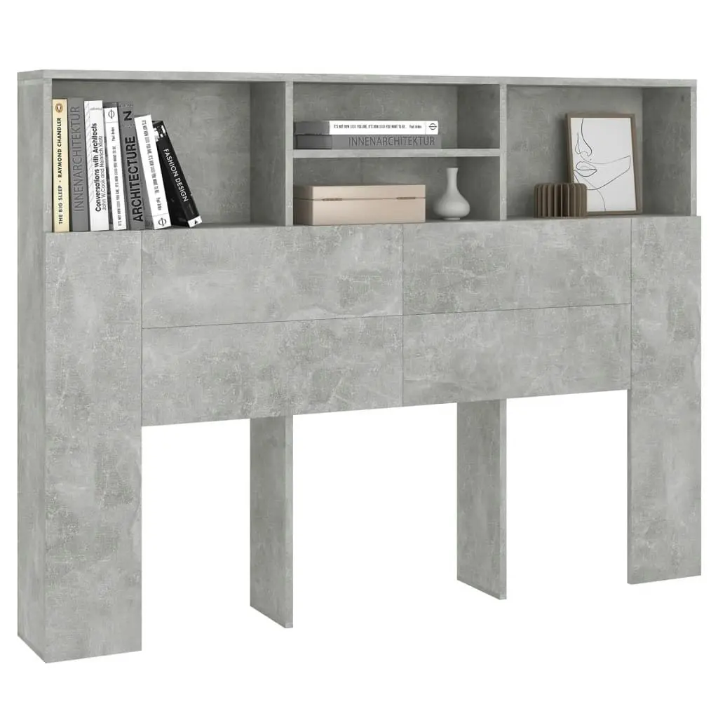 Headboard Cabinet Concrete Grey 140x19x103.5 cm 811866