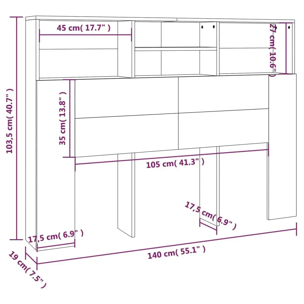 Headboard Cabinet Concrete Grey 140x19x103.5 cm 811866