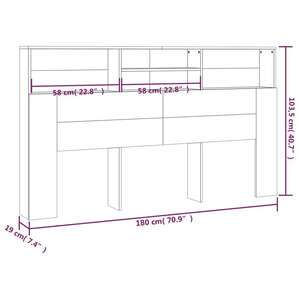 Headboard Cabinet Concrete Grey 180x19x103.5 cm 811884