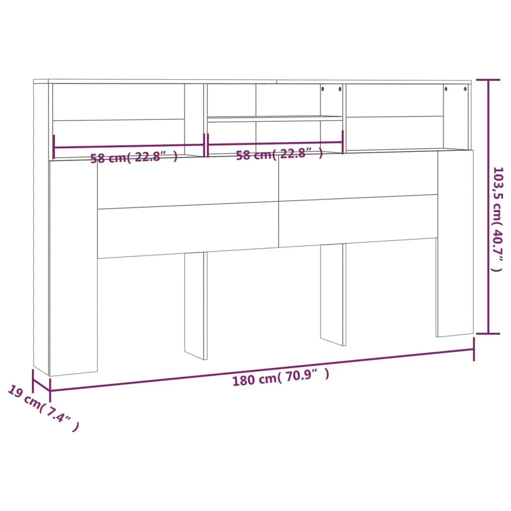 Headboard Cabinet Black 180x19x103.5 cm 811881