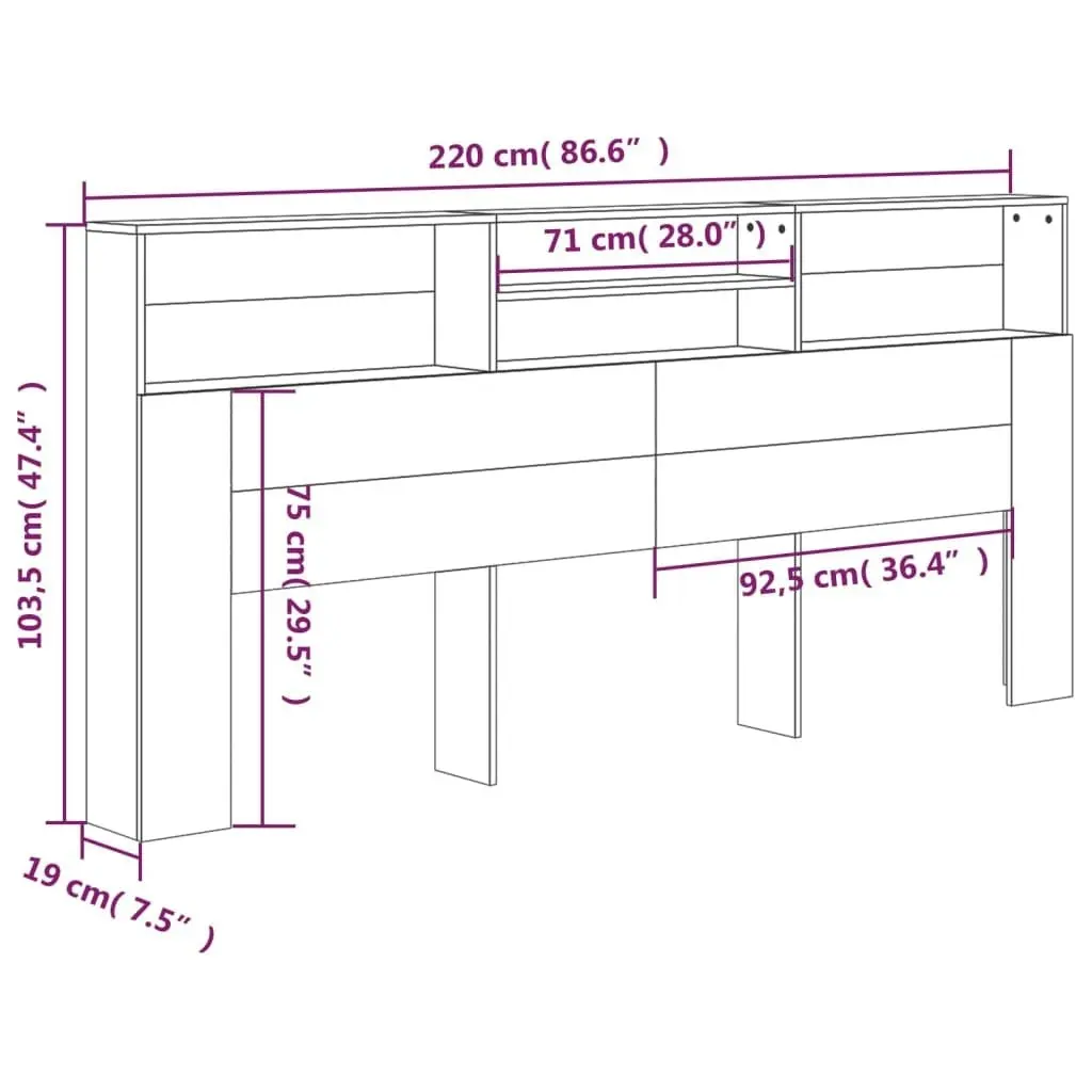 Headboard Cabinet Grey Sonoma 220x19x103.5 cm 817262