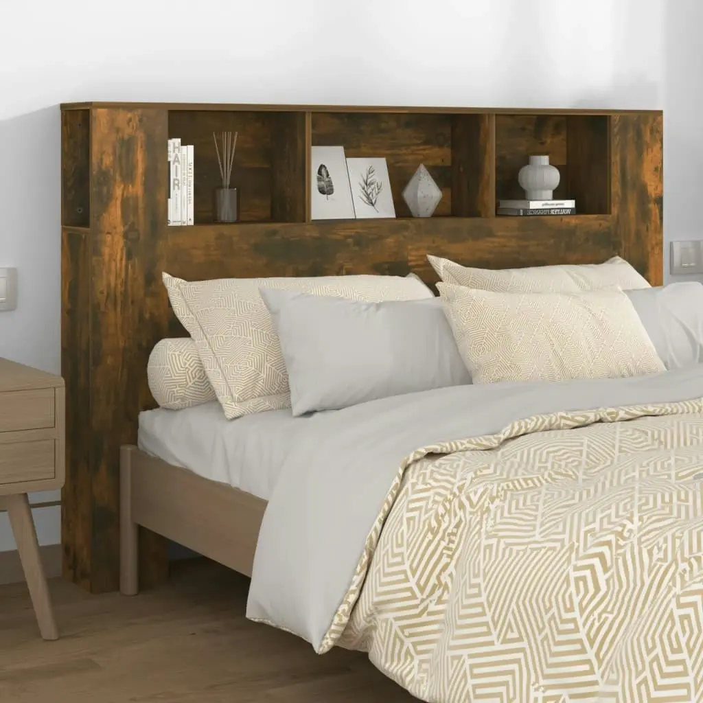 Headboard Cabinet Smoked Oak 160x18.5x104.5 cm 817273