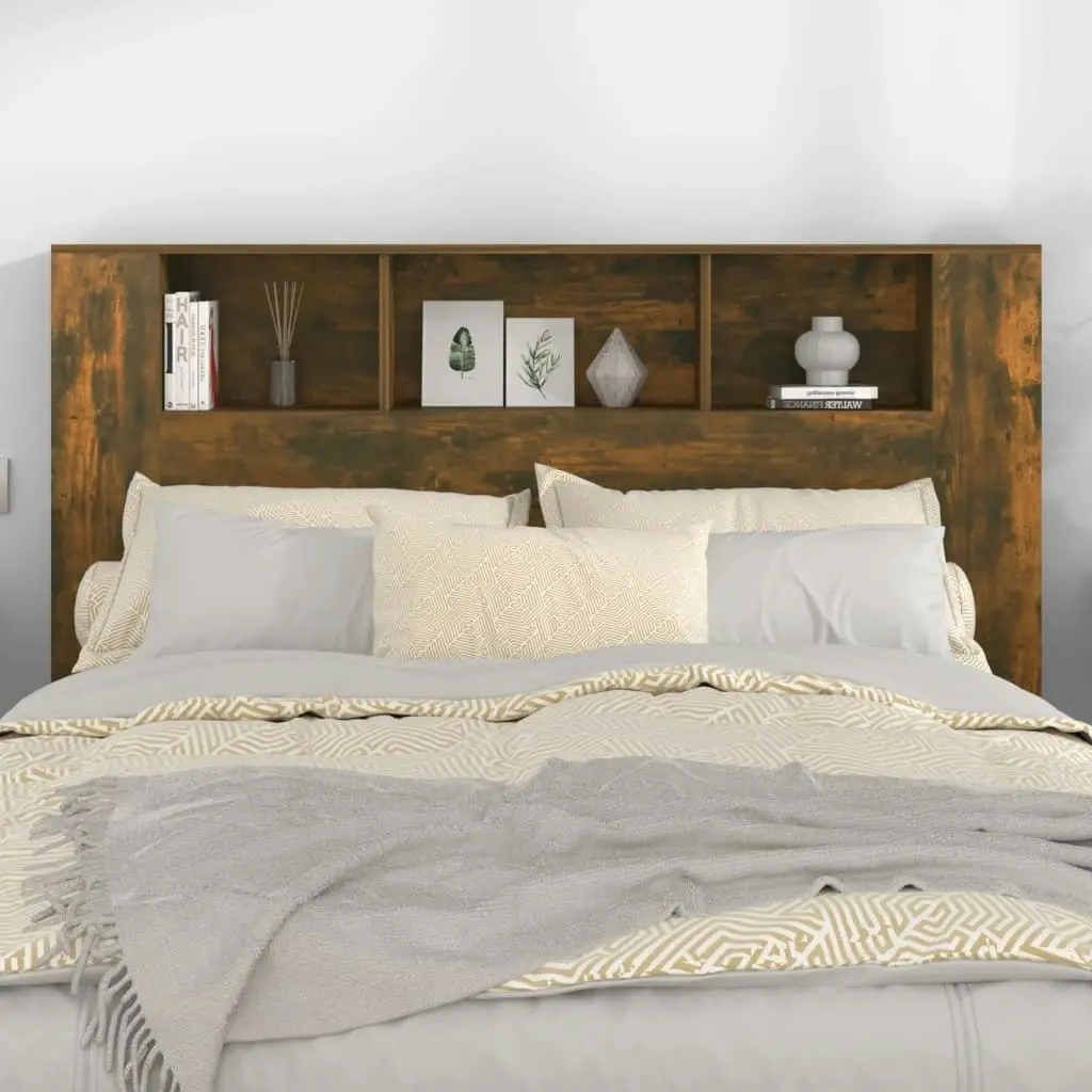 Headboard Cabinet Smoked Oak 160x18.5x104.5 cm 817273