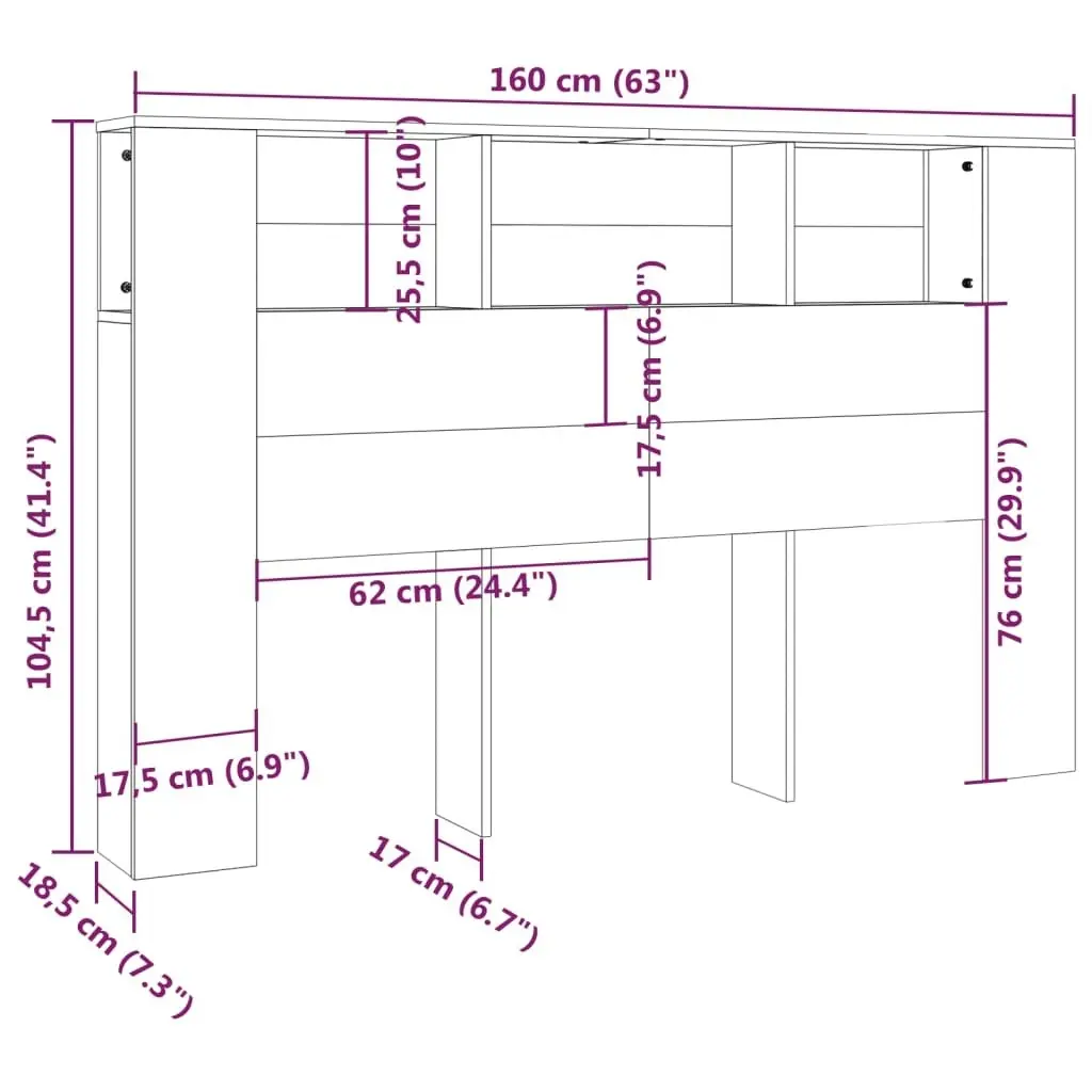 Headboard Cabinet Smoked Oak 160x18.5x104.5 cm 817273