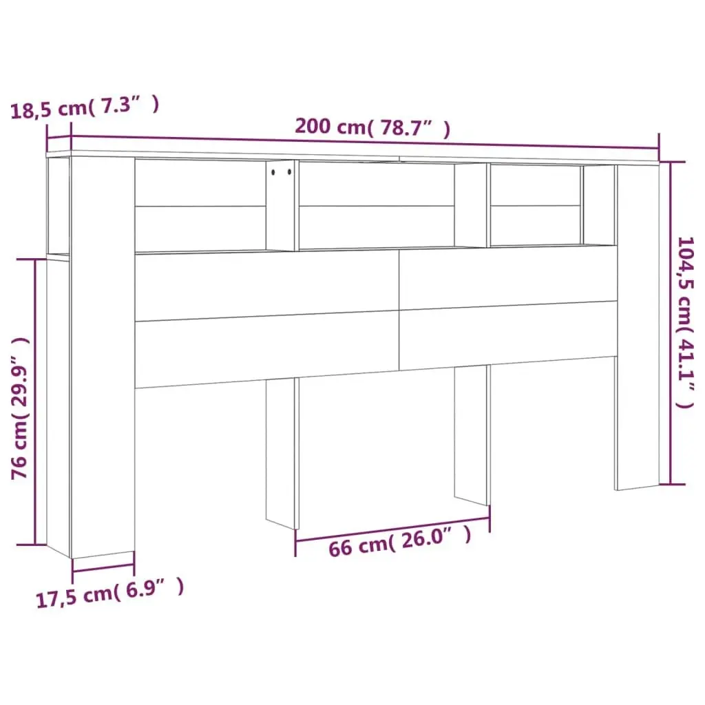 Headboard Cabinet Smoked Oak 200x18.5x104.5 cm 817279