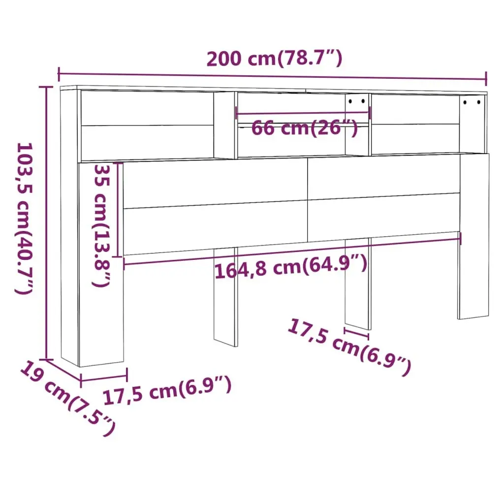 Headboard Cabinet Smoked Oak 200x19x103.5 cm 817258