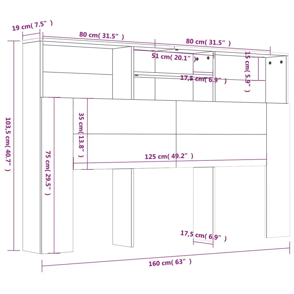 Headboard Cabinet Sonoma Oak 160x19x103.5 cm 811874