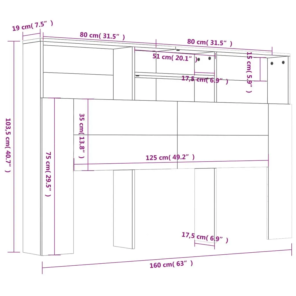 Headboard Cabinet Smoked Oak 160x19x103.5 cm 817252