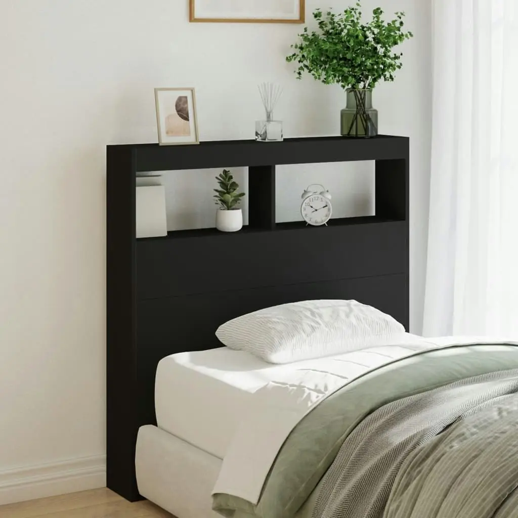 Headboard Cabinet with LED Black 100x17x102 cm 839183