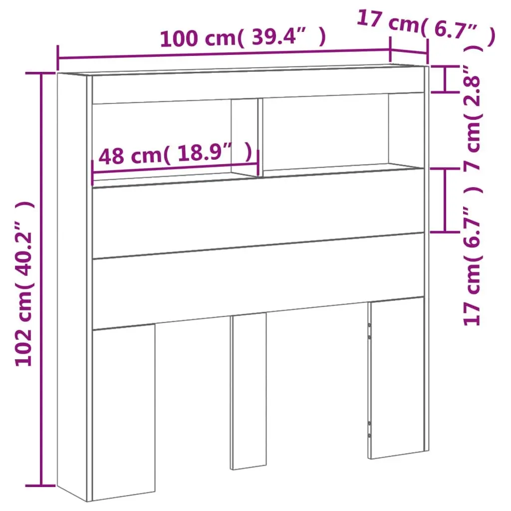 Headboard Cabinet with LED Black 100x17x102 cm 839183