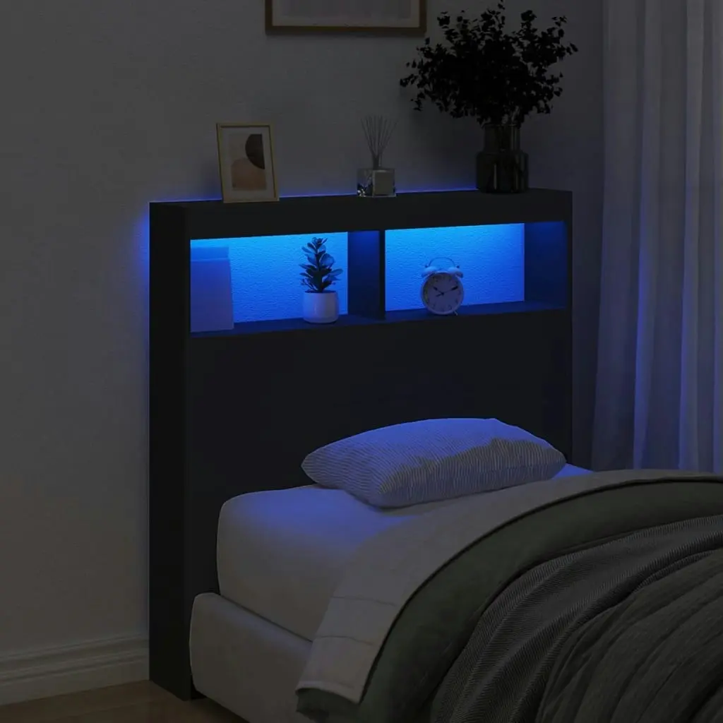 Headboard Cabinet with LED Black 100x17x102 cm 839183