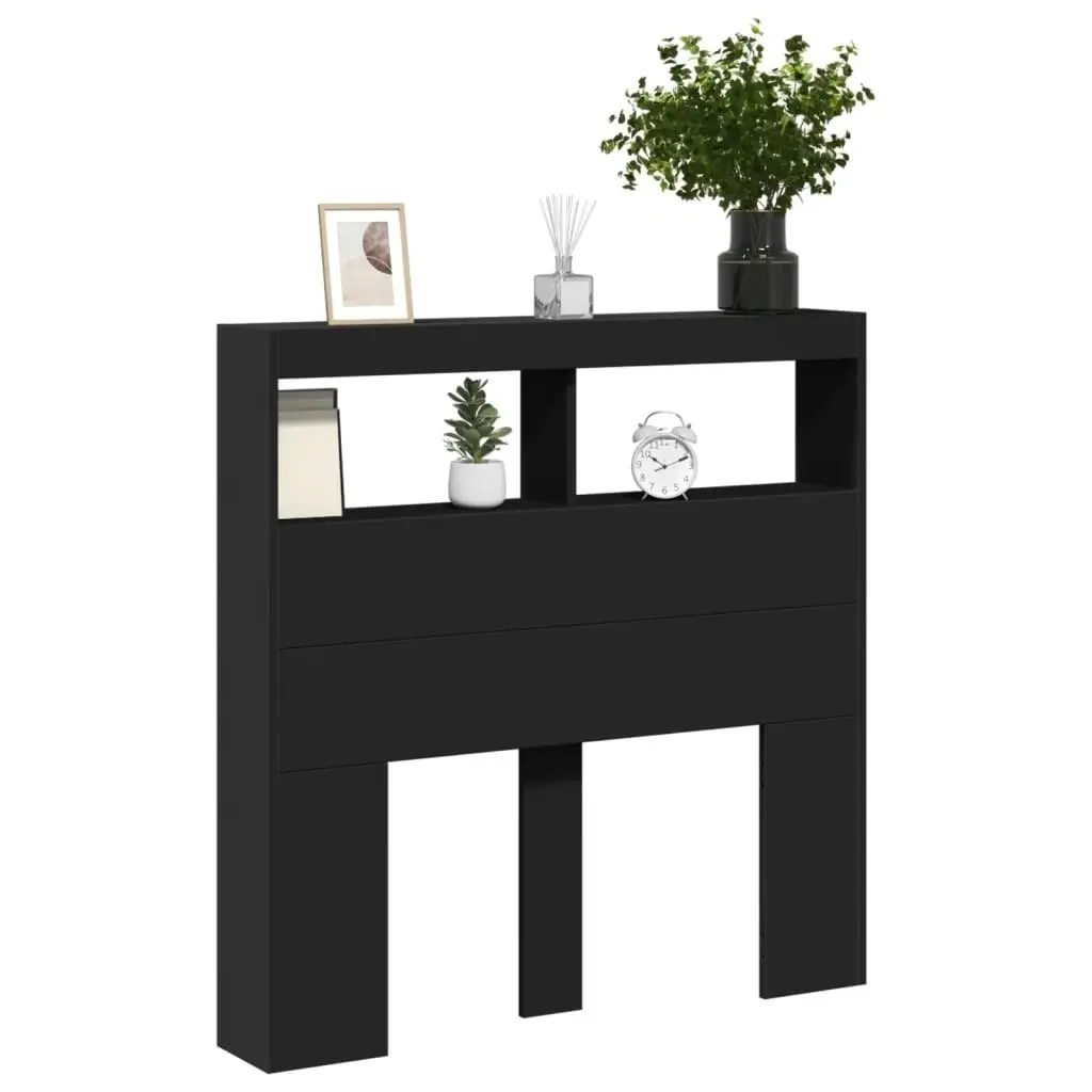 Headboard Cabinet with LED Black 100x17x102 cm 839183