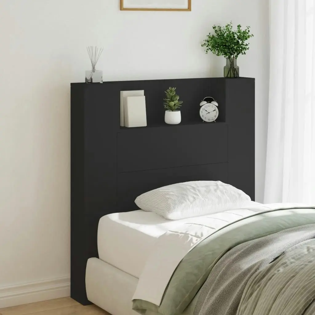 Headboard Cabinet with LED Black 100x16.5x103.5 cm 839232