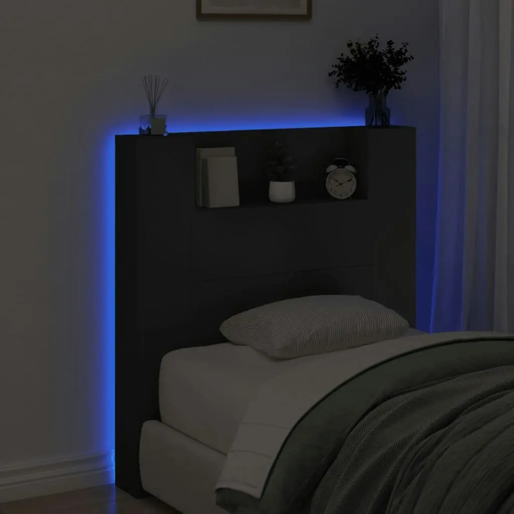 Headboard Cabinet with LED Black 100x16.5x103.5 cm 839232