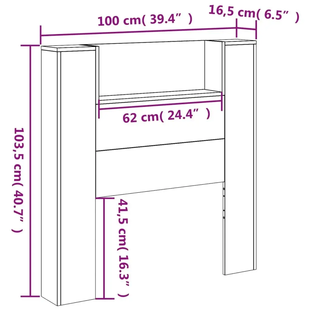 Headboard Cabinet with LED Black 100x16.5x103.5 cm 839232