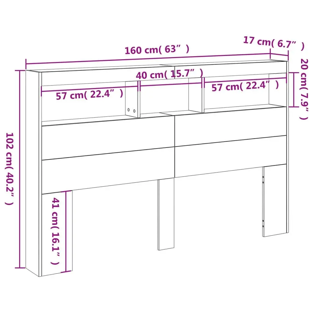 Headboard Cabinet with LED Black 160x17x102 cm 839204