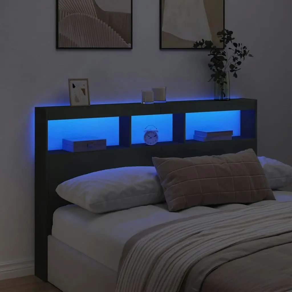 Headboard Cabinet with LED Black 160x17x102 cm 839204