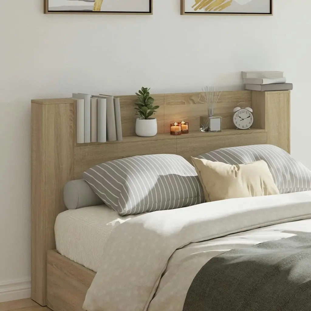 Headboard Cabinet with LED Sonoma Oak 160x16.5x103.5 cm 839254