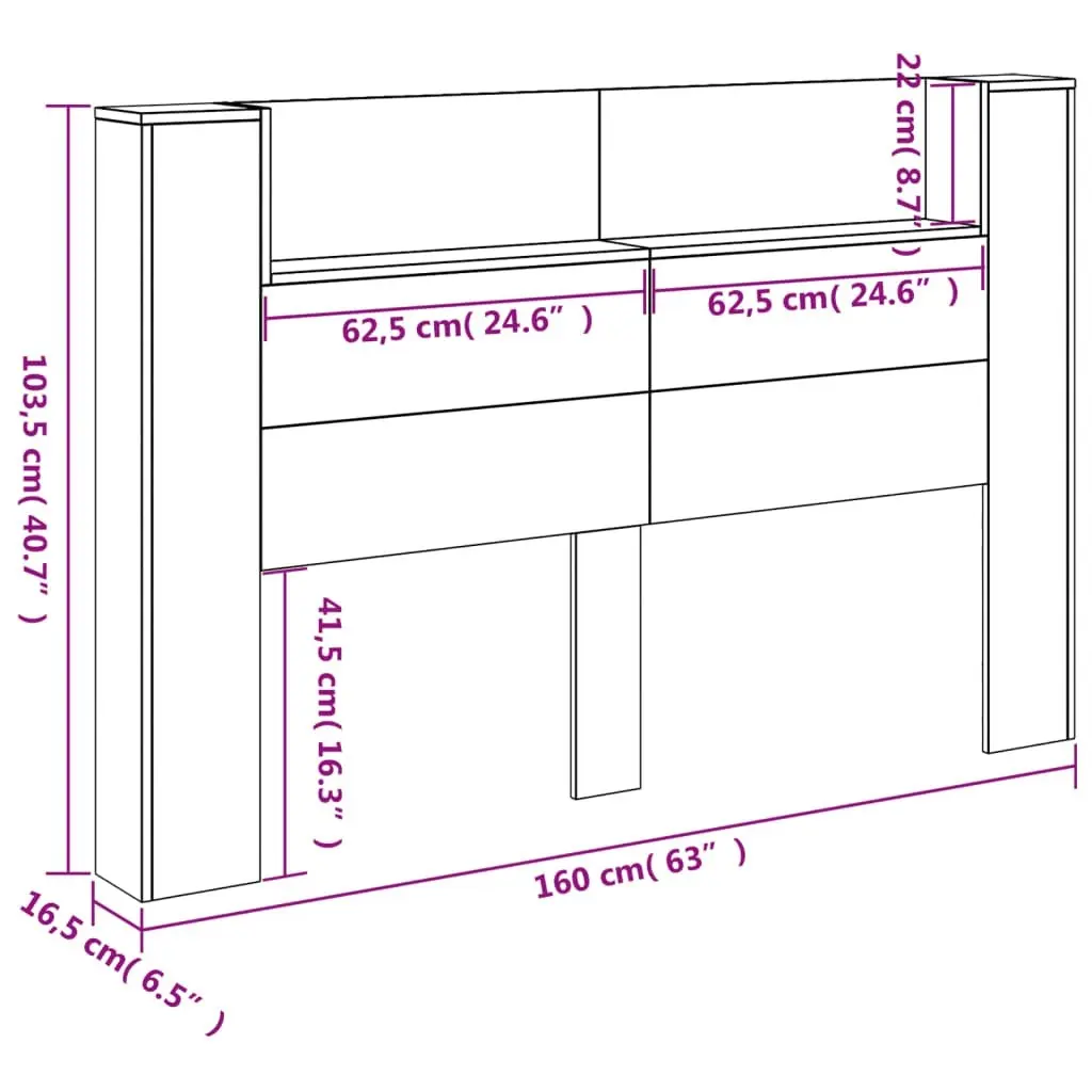 Headboard Cabinet with LED Sonoma Oak 160x16.5x103.5 cm 839254