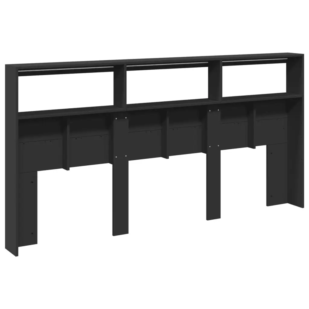 Headboard Cabinet with LED Black 200x17x102 cm 839218