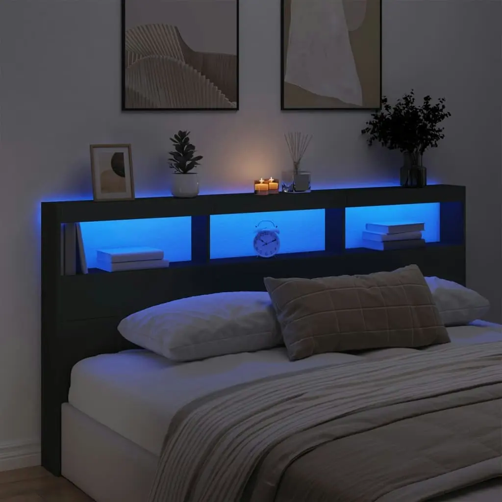 Headboard Cabinet with LED Black 200x17x102 cm 839218