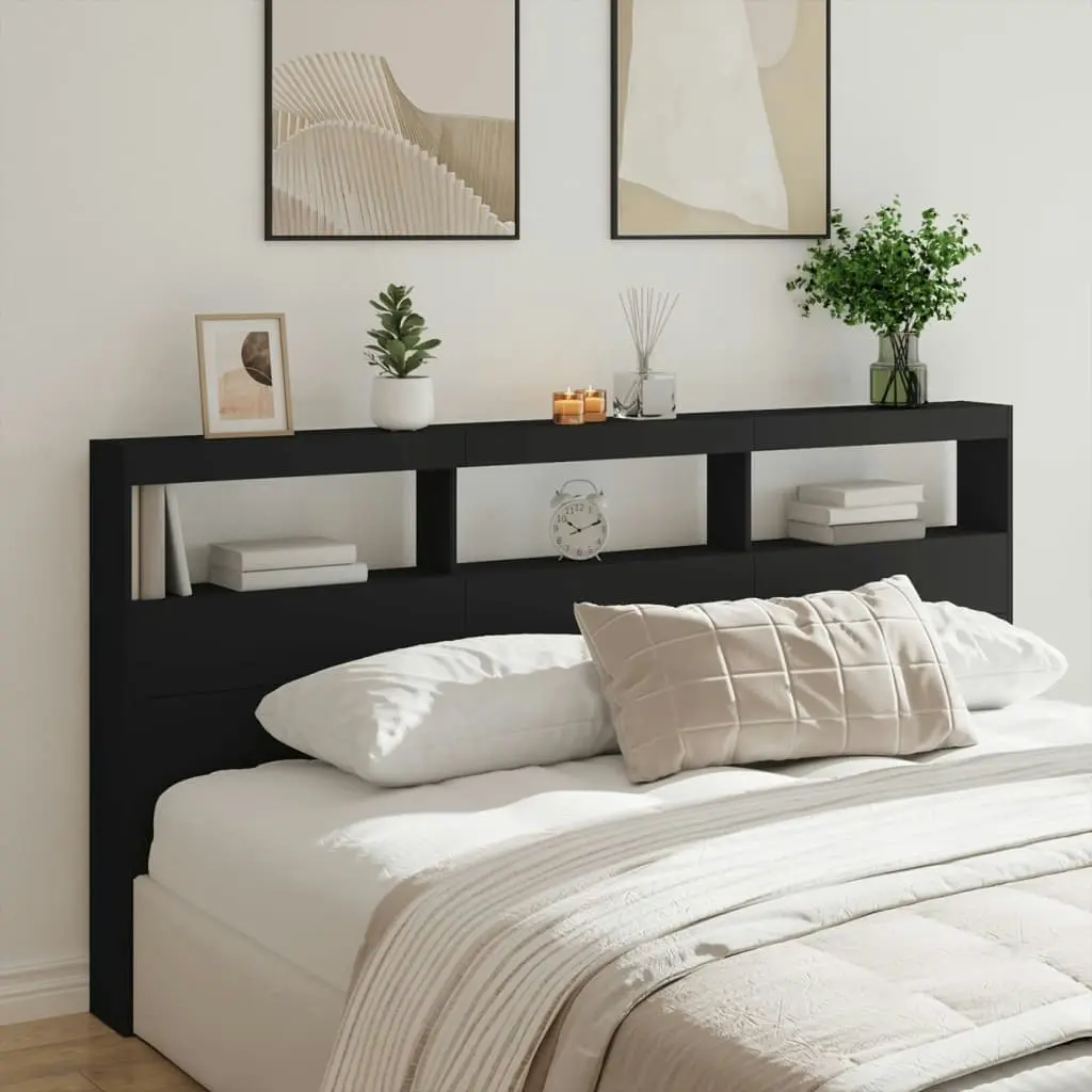 Headboard Cabinet with LED Black 200x17x102 cm 839218