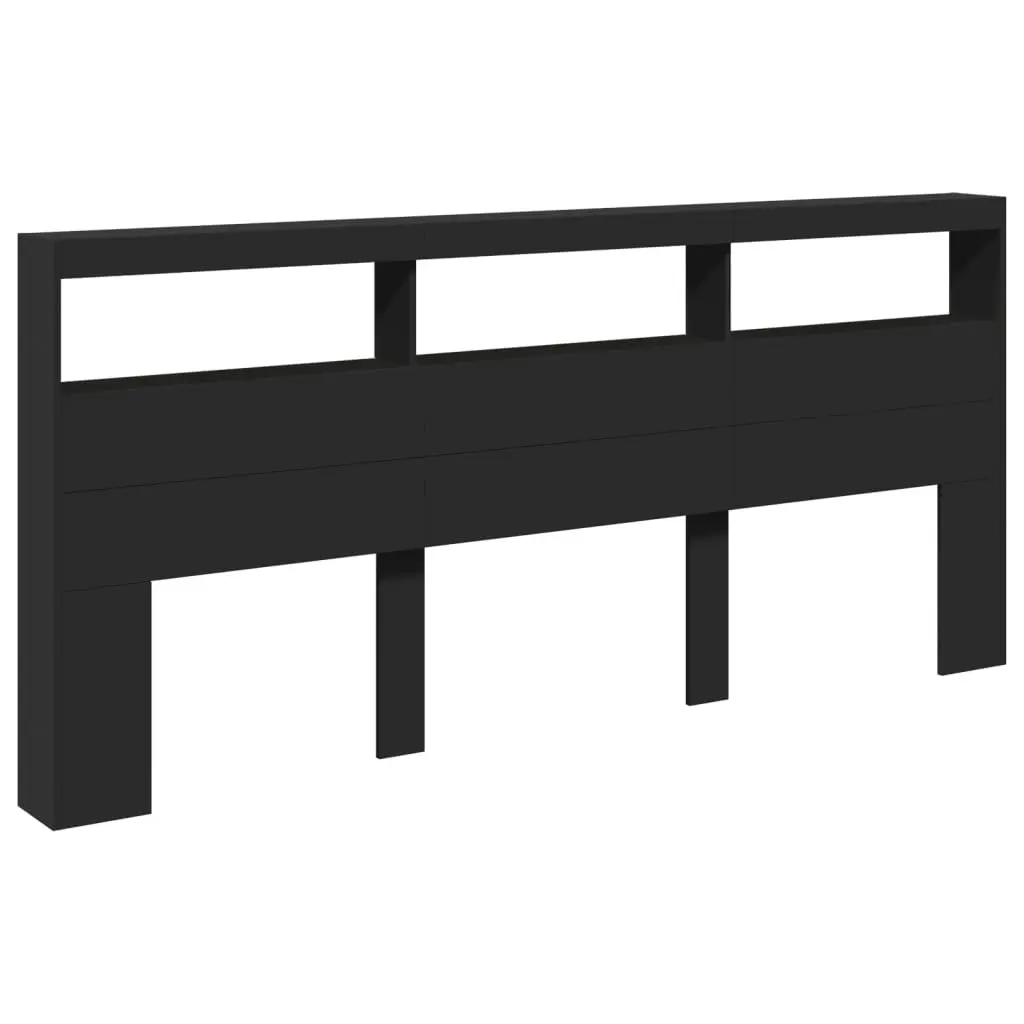 Headboard Cabinet with LED Black 220x17x102 cm 839225