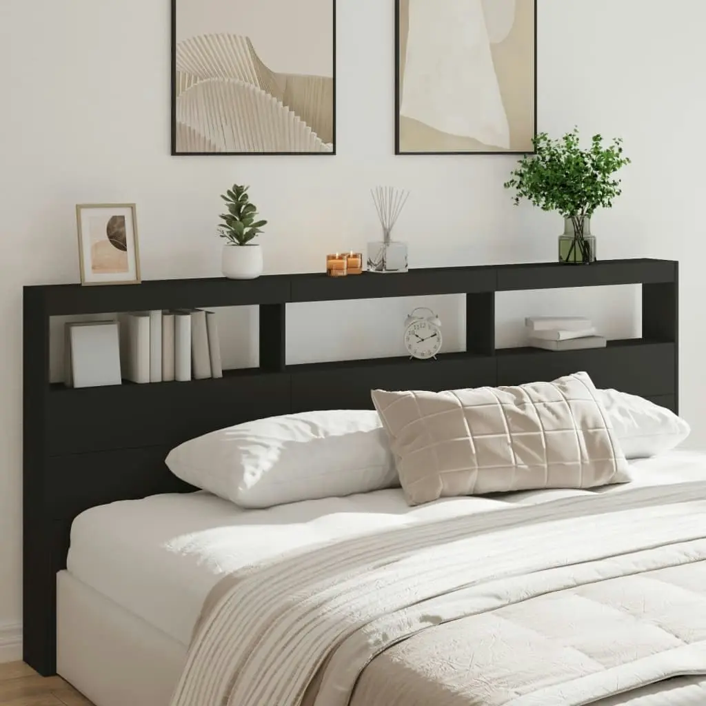 Headboard Cabinet with LED Black 220x17x102 cm 839225