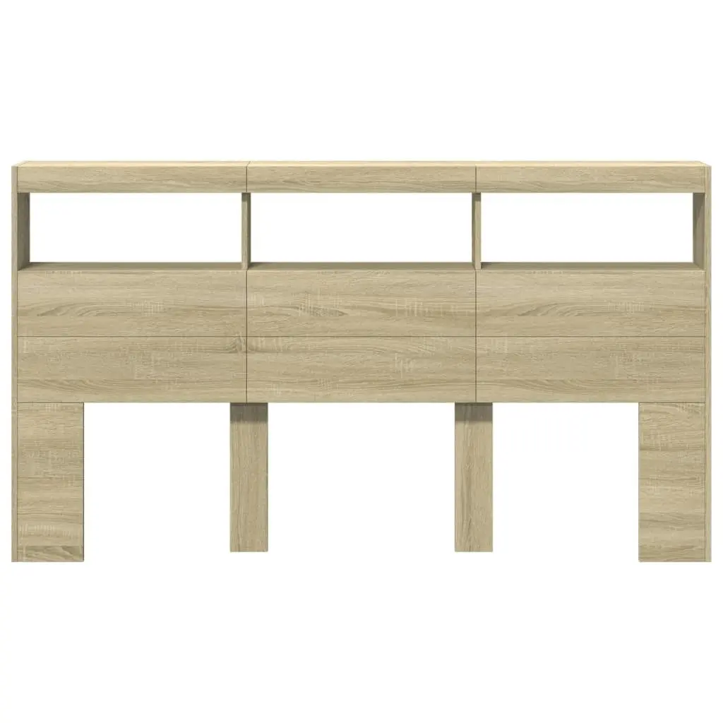 Headboard Cabinet with LED Sonoma Oak 180x17x102 cm 839212