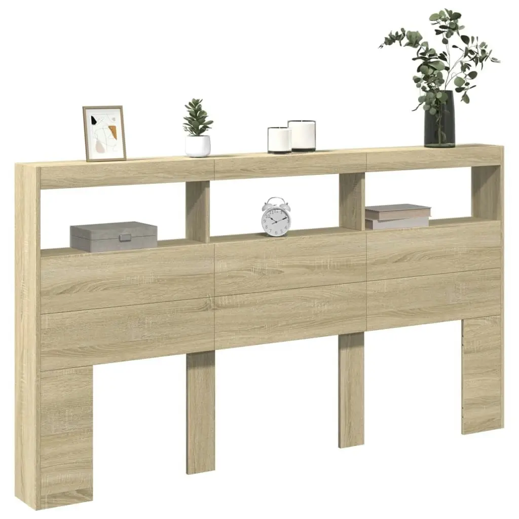 Headboard Cabinet with LED Sonoma Oak 180x17x102 cm 839212