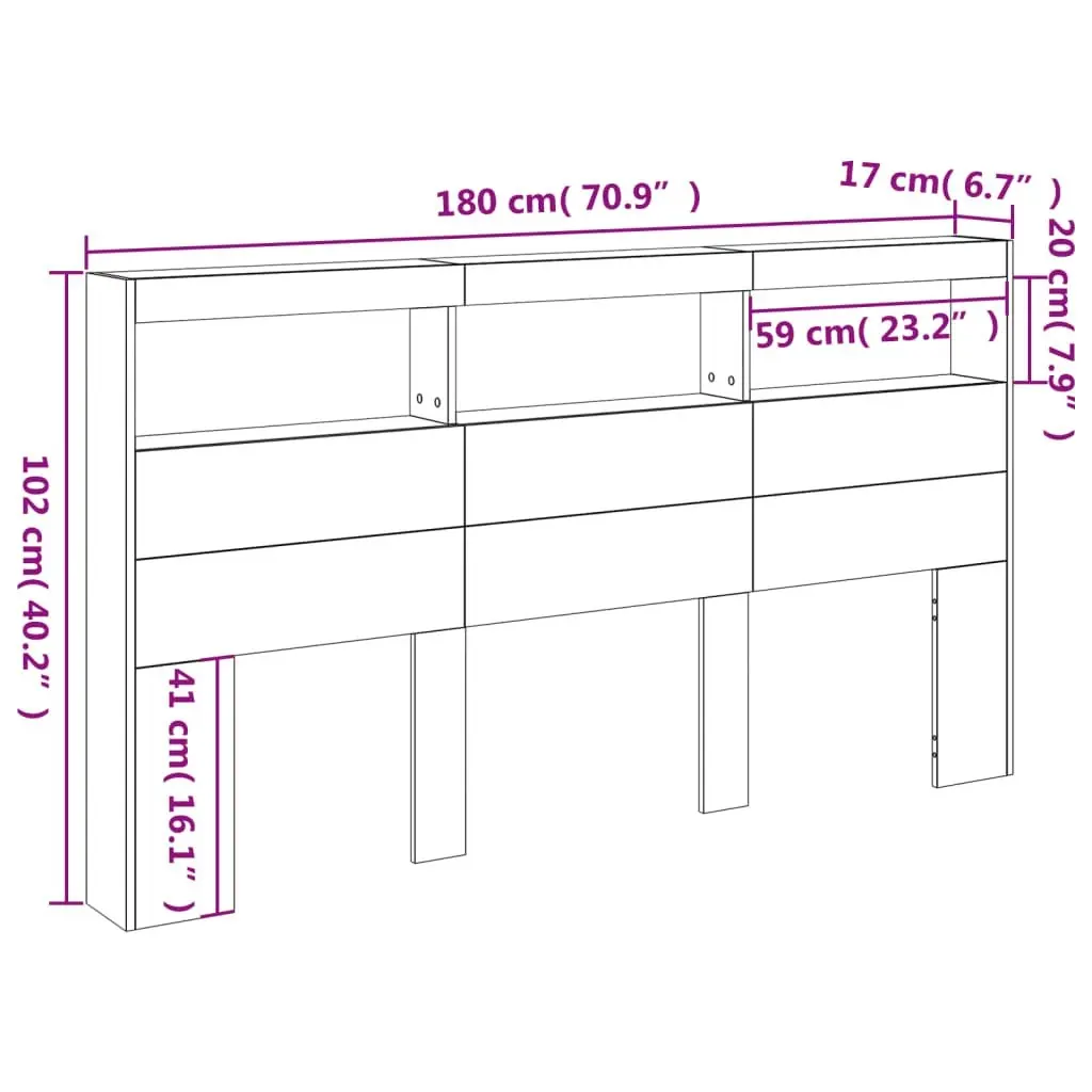 Headboard Cabinet with LED Sonoma Oak 180x17x102 cm 839212