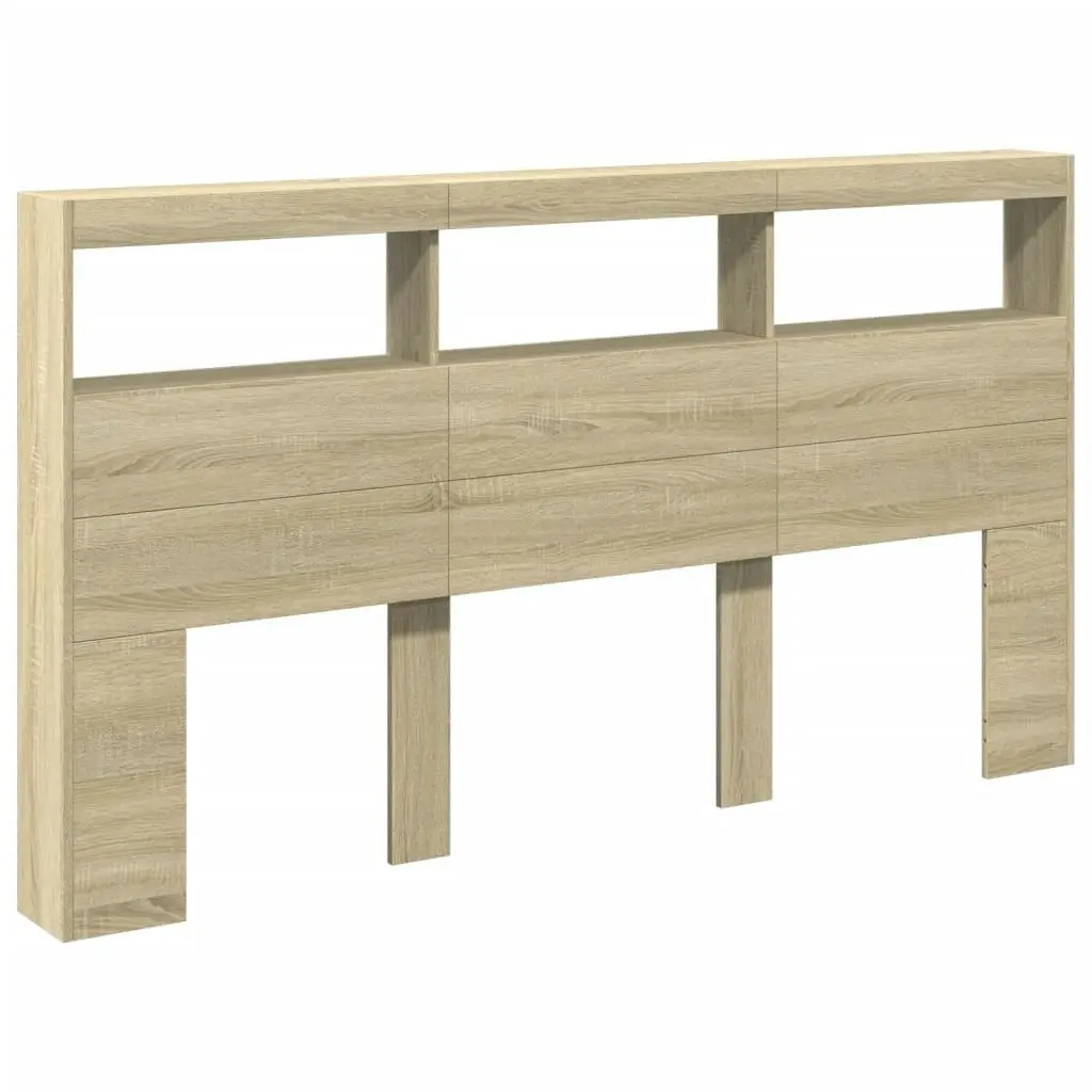 Headboard Cabinet with LED Sonoma Oak 180x17x102 cm 839212