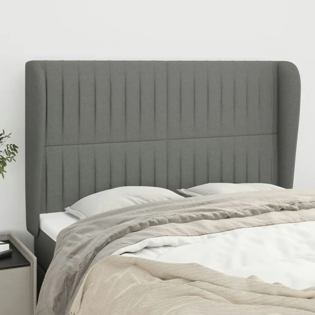 Headboard with Ears Dark Grey 147x23x118/128 cm Fabric 3118193