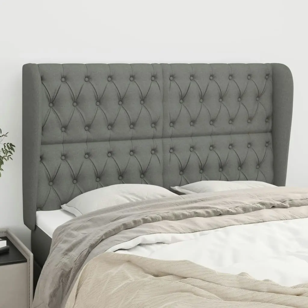 Headboard with Ears Dark Grey 163x23x118/128 cm Fabric 3118299